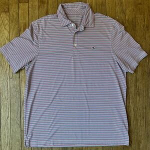 Vineyard Vines Mens Polo Shirt Size L Red Blue Stripe Short‎ Sleeve Casual